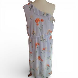 Who What Wear Size Large Women's Floral Dress One Shoulder Ruffle Trim